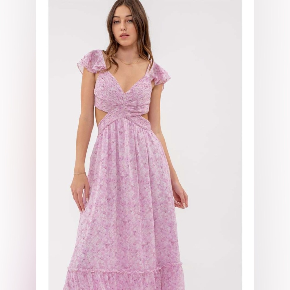 By The River Pink Floral Cutout Maxi Dress | Size S